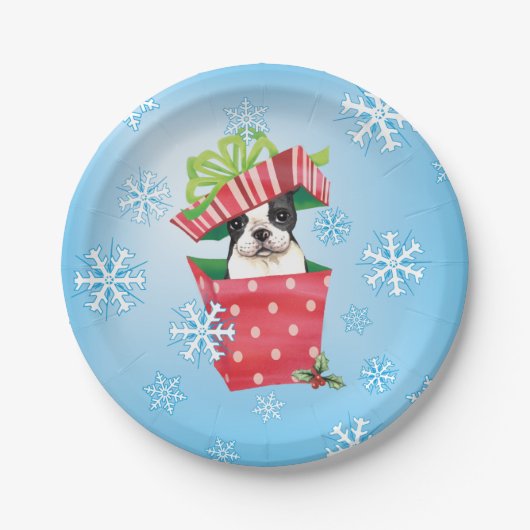 Weihnachten-Boston-Terrier Pappteller (Vorderseite)
