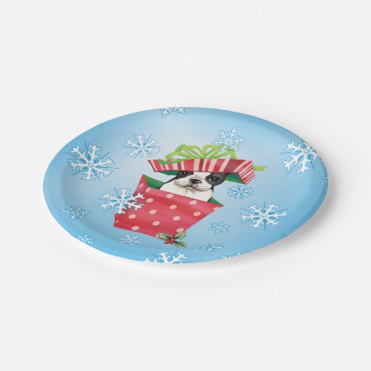 Weihnachten-Boston-Terrier Pappteller (Schrägansicht)
