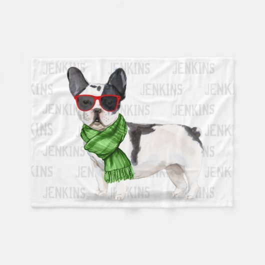 Weihnachten Boston Terrier Pup mit Hundenname Fleecedecke (Vorderseite (Horizontal))