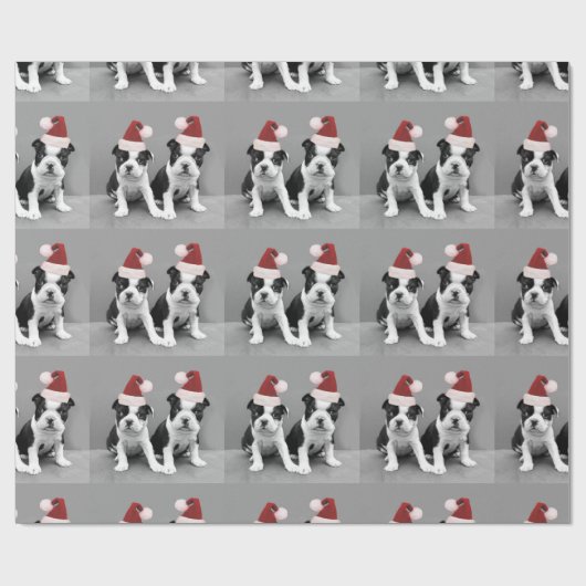 Weihnachten Boston Terrier Welpen Geschenkpapier (Flach)