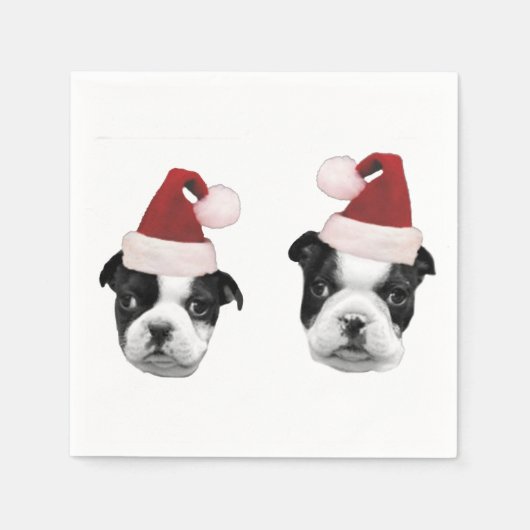 Weihnachten Boston Terrier Welpen Serviette (Vorderseite)