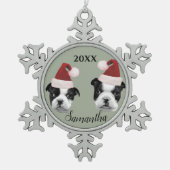 Weihnachten Boston Terriers personalisierte Orname Schneeflocken Zinn-Ornament (Vorderseite)