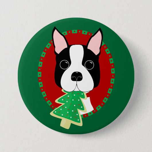 Weihnachten Bostons Terrier Button (Vorderseite)