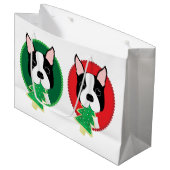 Weihnachten Bostons Terrier Große Geschenktüte (Vorderseite Schrägansicht)
