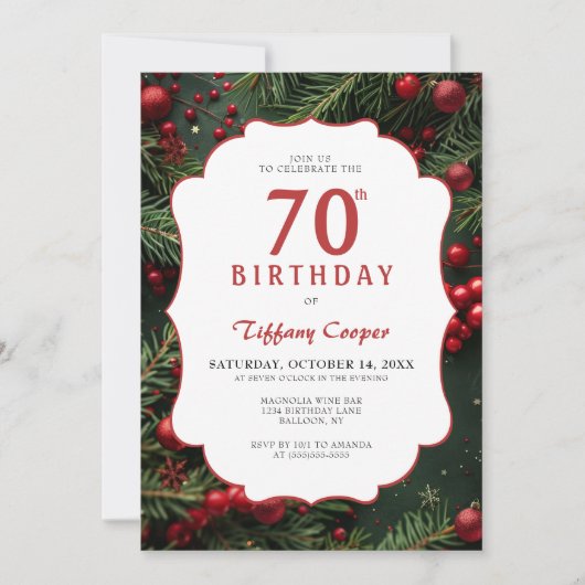 Weihnachten Botanisch 70. Geburtstag Einladung (Vorderseite)