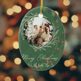 Weihnachten Botanische Grünpflanzen Foto Navy Keramik Ornament