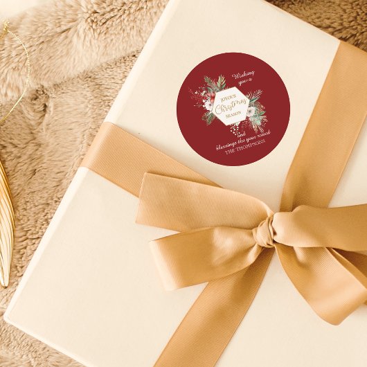 Weihnachten Botanischer Individuelle Name Rot Runder Aufkleber