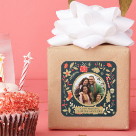 Weihnachten Botanisches Foto Quadratischer Aufkleber