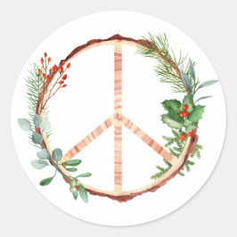 Weihnachten Botanisches Holzfriedenszeichen Runder Aufkleber