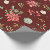 Weihnachten Botanisches Muster Rot und Golden Geschenkpapier (Ecke)