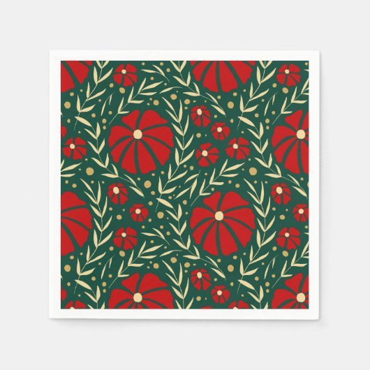 Weihnachten Botanisches Rot und Grüne Florals Serviette (Vorderseite)
