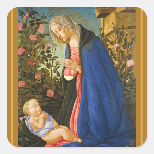 Weihnachten Botticelli Madonna and Child Quadratischer Aufkleber (Vorderseite)