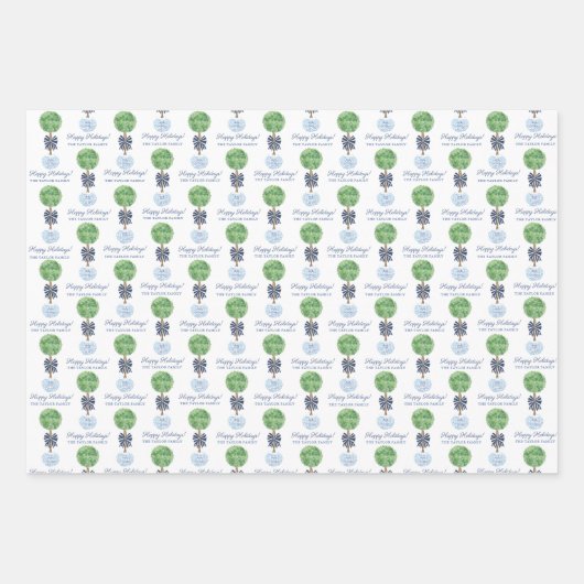 Weihnachten Boxwood Topiary Ginger Jar Ornamente Geschenkpapier Set (Vorderseite)