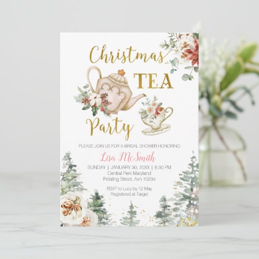 Weihnachten Brautparty Tee Party Einladung (Stehend Vorderseite)