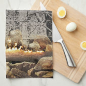 Weihnachten brennen in einem Schneewald Geschirrtuch (Viertel Falte)