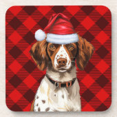 Weihnachten Brittany Spaniel Dog Red Kariert Holid Getränkeuntersetzer (Vorderseite)