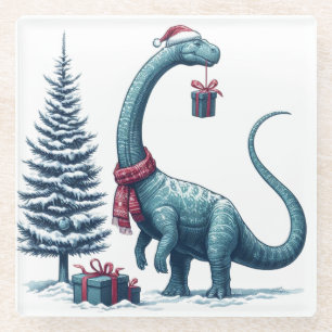 Weihnachten Brontosaurus dinosaurier Glasuntersetzer