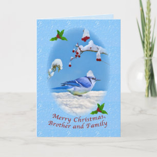Weihnachten, Bruder und Familie, Blauer Vogel und  Feiertagskarte