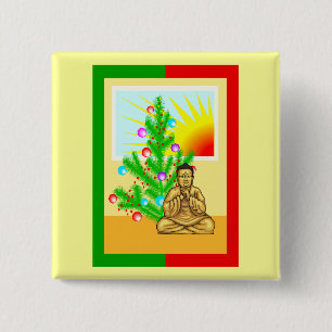 Weihnachten Buddha w/Tree! Button