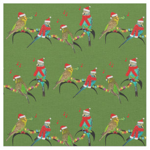 Weihnachten Budgie Frenzy Fabric (grün) Stoff