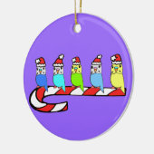 Weihnachten Budgies gehockt auf Zuckerstange Keramikornament (Links)