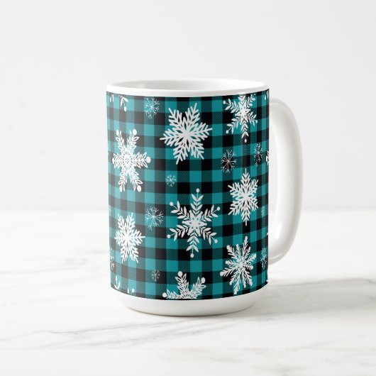 Weihnachten - Buffalo - Karierte Aquamarine Schnee Kaffeetasse (VorderseiteRechts)