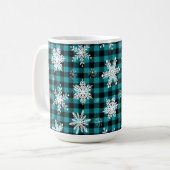 Weihnachten - Buffalo - Karierte Aquamarine Schnee Kaffeetasse (Vorderseite Links)