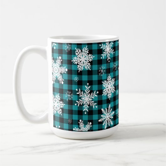 Weihnachten - Buffalo - Karierte Aquamarine Schnee Kaffeetasse (Links)