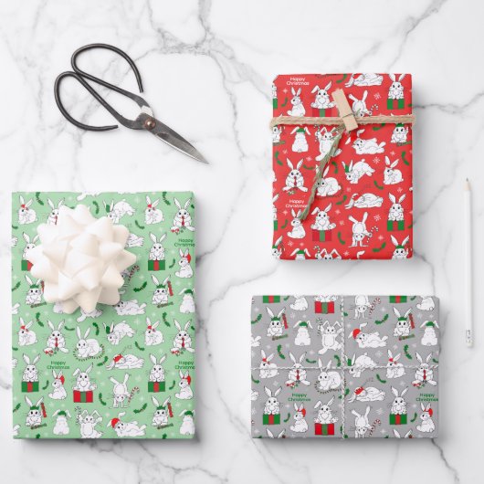Weihnachten Bunnies Geschenkpapier Set (Vorderseite)