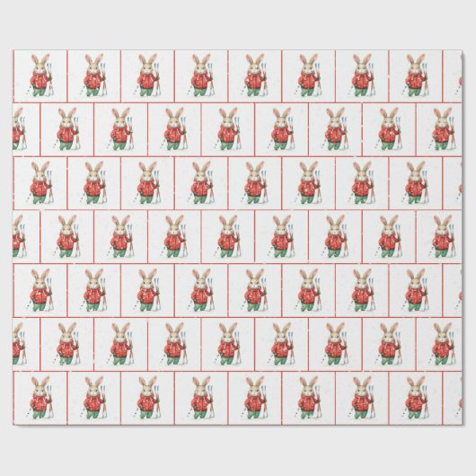 Weihnachten Bunnies mit Skis und Schneeflocken Geschenkpapier (Flach)