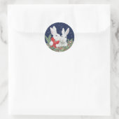 Weihnachten Bunny Rabbit Snow Grüne Holiday Art Runder Aufkleber (Tasche)