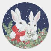 Weihnachten Bunny Rabbit Snow Grüne Holiday Art Runder Aufkleber (Vorderseite)