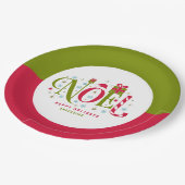 Weihnachten bunt und lustig Typografie zurücktrete Pappteller (Schrägansicht)