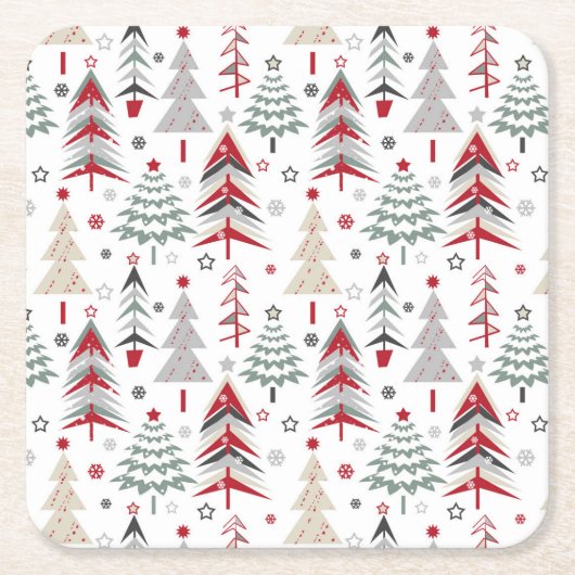 Weihnachten, bunt, Weihnachtsbaum, rot, grün Rechteckiger Pappuntersetzer (Vorderseite)