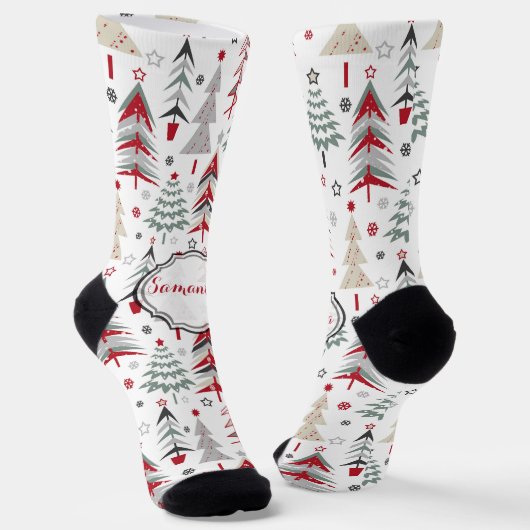 Weihnachten, bunt, Weihnachtsbaum, rot, grün Socken (Gewinkelt)