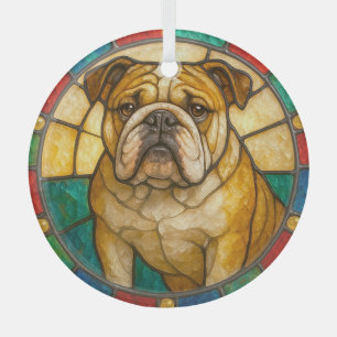 WEIHNACHTEN BUNTGLAS-Optik BULLDOGGE HUND Ornament Aus Glas