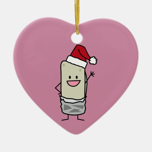 Weihnachten Burrito Waving Hallo Weihnachtsmannmüt Keramikornament (Vorne)