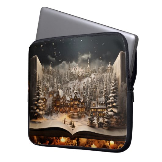 Weihnachten Candlelit Storybook Bergdorf Laptopschutzhülle (Vorderseite Links)
