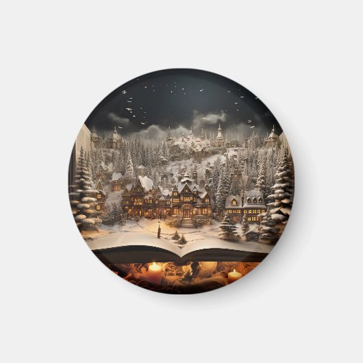 Weihnachten Candlelit Storybook Bergdorf Magnet (Vorne)