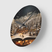 Weihnachten Candlelit Storybook Bergdorf Runde Wanduhr (Winkel)