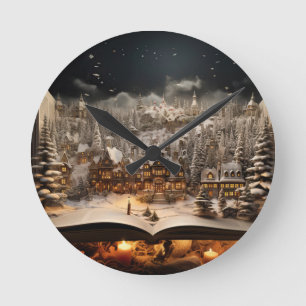 Weihnachten Candlelit Storybook Bergdorf Runde Wanduhr