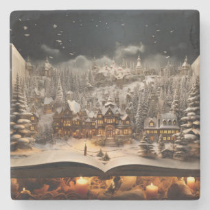 Weihnachten Candlelit Storybook Bergdorf Steinuntersetzer