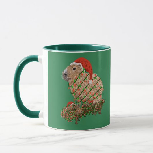 Weihnachten Capybara Familie in Lights ummantelt Tasse (Links)