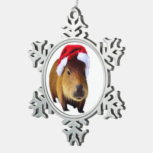 Weihnachten Capybara im Winter Hintergrund Schneeflocken Zinn-Ornament (Rechts)
