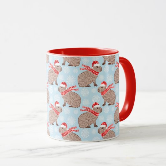 Weihnachten Capybara in Weihnachtsmannmützen Urlau Tasse (VorderseiteRechts)