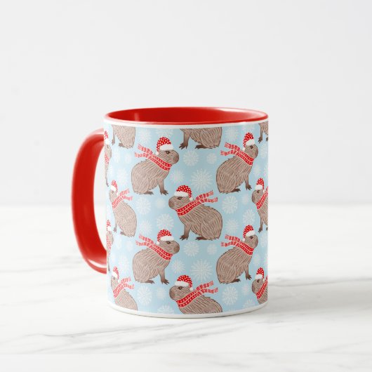 Weihnachten Capybara in Weihnachtsmannmützen Urlau Tasse (Vorderseite Links)