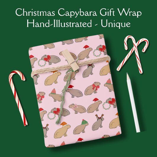 Weihnachten Capybara Niedlich Zoo Tier HandGezeich Geschenkpapier Set