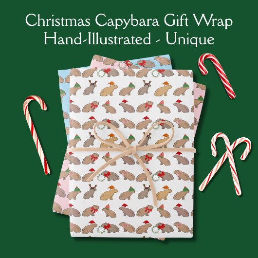 Weihnachten Capybara Niedlich Zoo Tier HandGezeich Geschenkpapier Set