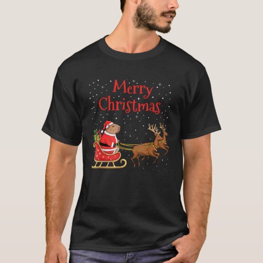 Weihnachten Capybara Riding Santa Sleigh T-Shirt (Vorderseite)