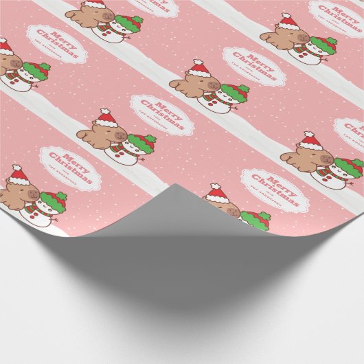 Weihnachten Capybara und Schneemann Niedlich Geschenkpapier (Ecke)